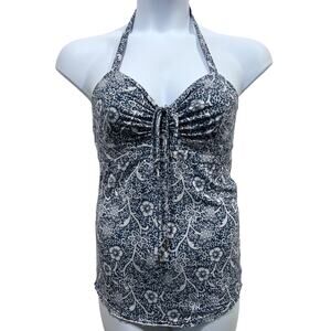 Free People Halter Top Womens Size Large Floral Blue White Strappy